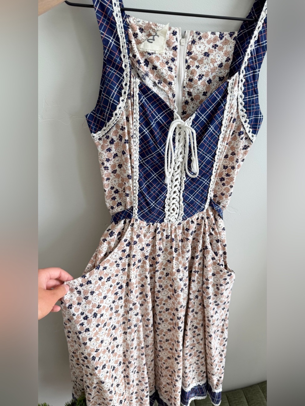 Vintage 1970s Gunne Sax Plaid & Calico Sundress - Picture 3 of 6